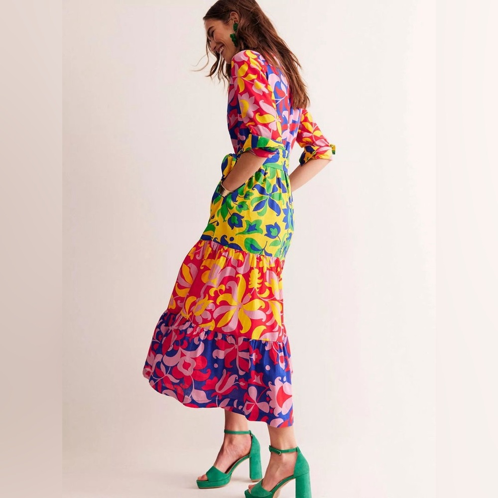 Boden Flo Cotton Midi Shirt Dress in the Abstract Tulip, Hotch pattern size 10p - Picture 3 of 11